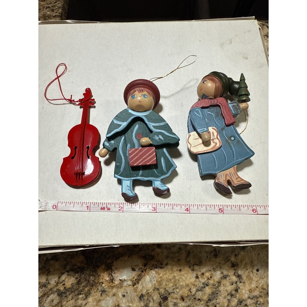 Midwest Wooden Christmas Ornaments Violin Instrument Girl Figurine